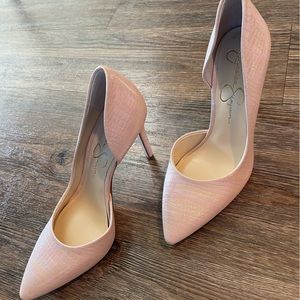 Brand new & still in box. Pink pumps with iridescent shine.